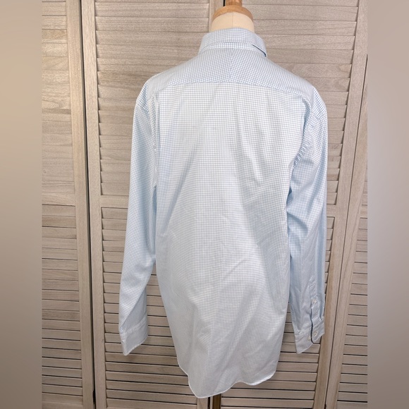 CHARLES TYRWHITT Men's Slim Fit Non Iron Dress Shirt Blue & White Check-Large - Picture 3 of 4